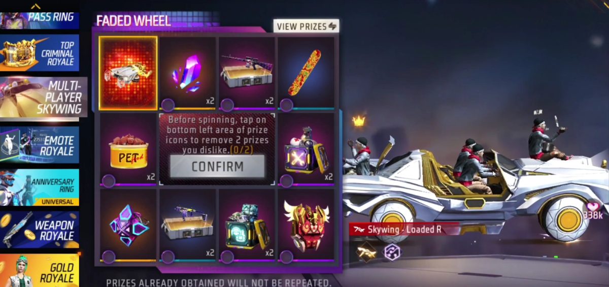 Free Fire Max Faded Wheel Prize Pool